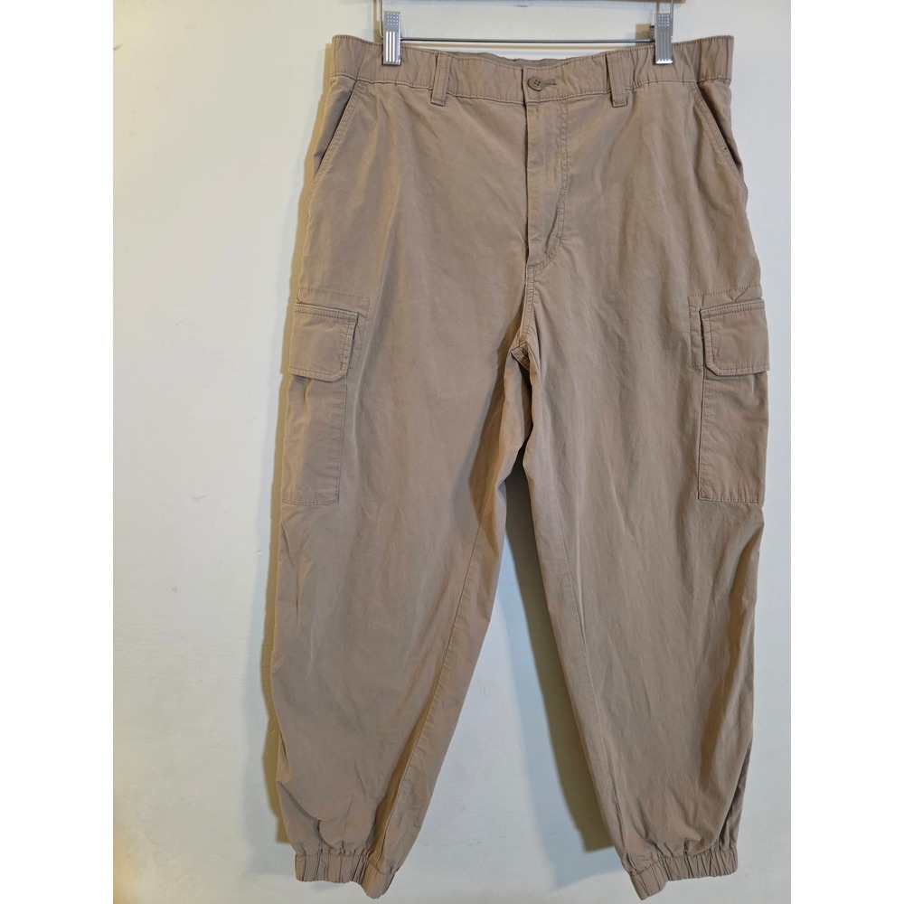 Uniqlo Mens Tan Khaki Cargo Jogger Pants Size L 321-425871 Elastic Waist Tapered